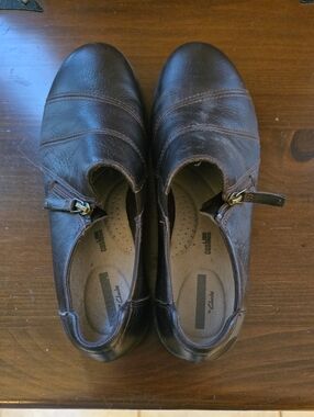 Clarks Brown Leather Slip-On Shoes with Side Zips
